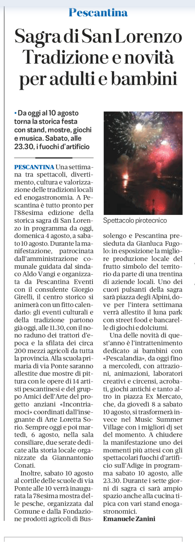 Articolo del quotidiano Arena di Verona