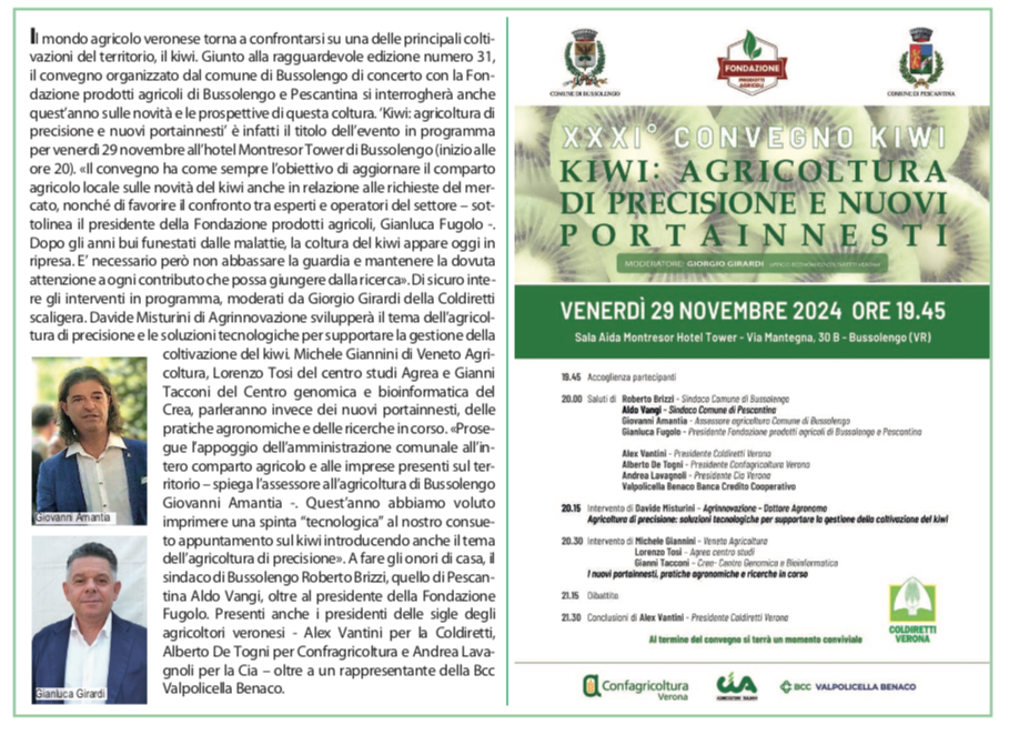 L'articolo del mensile L'Altro Giornale sul convegno sul kiwi in programma il 29 novembre a Bussolengo.