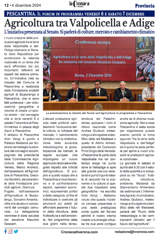 Il quotidiano riprende la notizia sull'evento del 6 e 7 dicembre