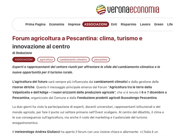 Il web magazine Verona Economia si occupa dell'evento di Pescantina
