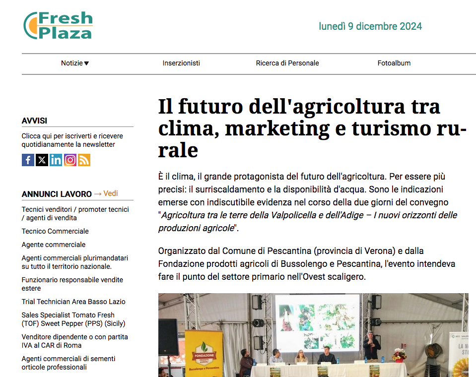 Il web magazine di settore Freshplaza si occupa dell'evento di Pescantina