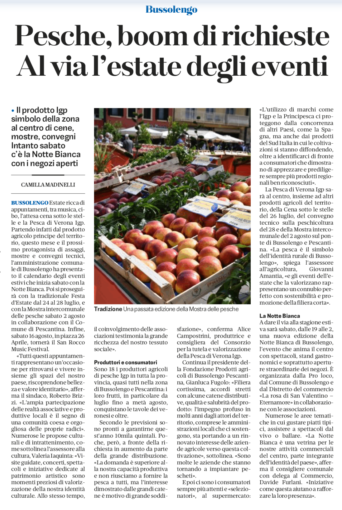 L'articolo del quotidiano L'Arena di Verona sulla Festa d'Estate