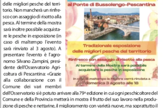 L'annuncio della Mostra intercomunale delle Pesche sui giornali