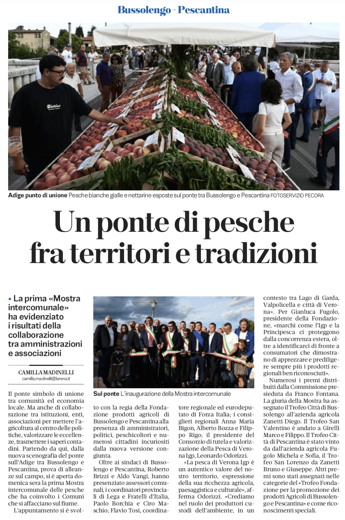 L'articolo del quotidiano L'Arena di Verona sulla Mostra delle Pesche
