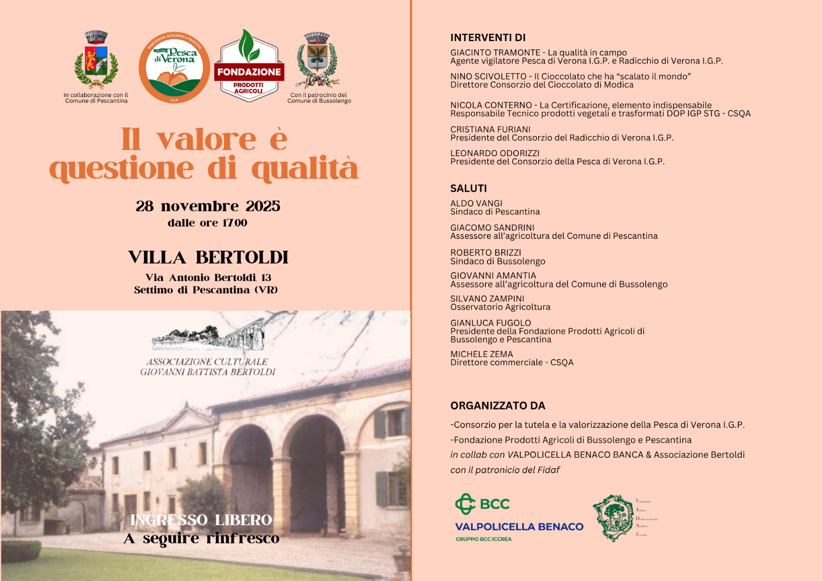 Convegno "Il valore è questione di qualità" a Villa Bertoldi di Settimo