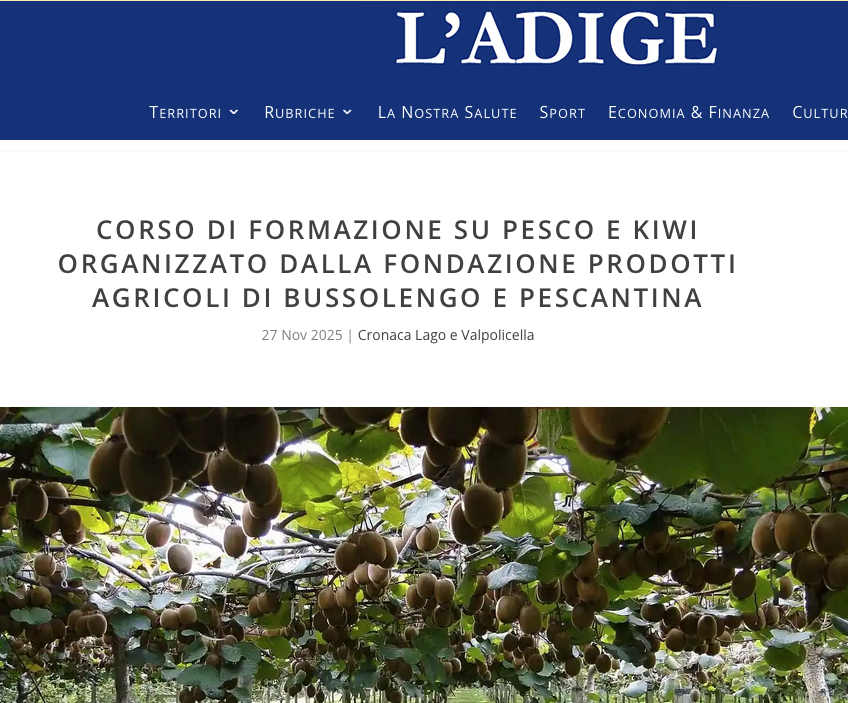 Il corso di formazione su pesco e kiwi sul webmagazine L'Adige