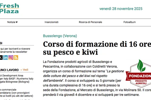 La notizia del corso su pesco e kiwi su Freshplaza
