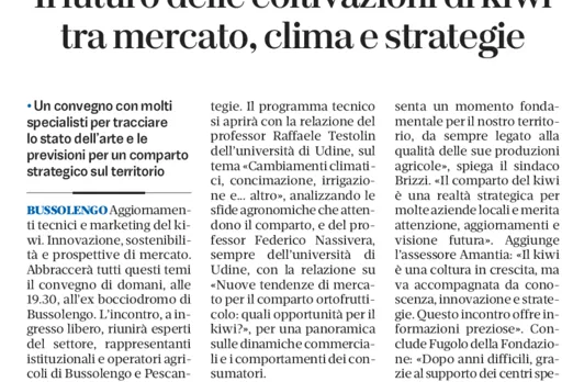 Sul quotidiano L'Arena la notizia del convegno sul kiwi 