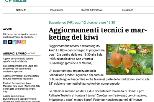 Il convegno sul kiwi di Bussolengo sul magazine agricolo Fresh Plaza