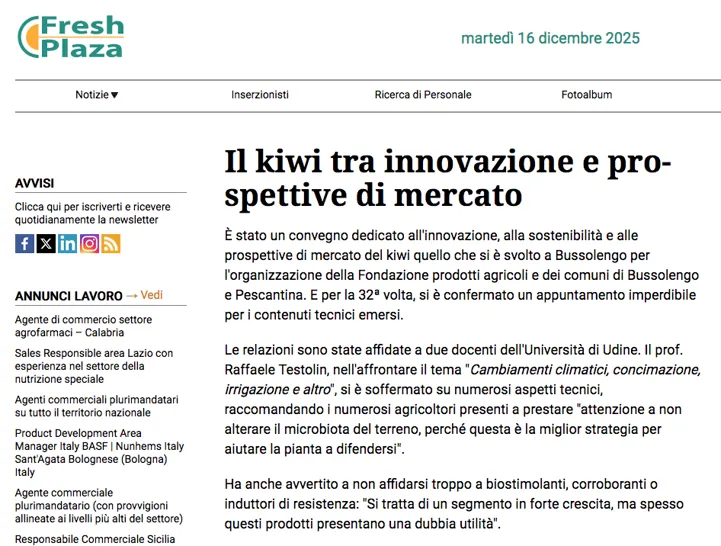 Fresh Plaza parla del convegno sul kiwi