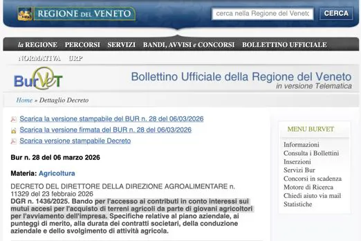 Bando regionale per l'acquisto di terreni agricoli