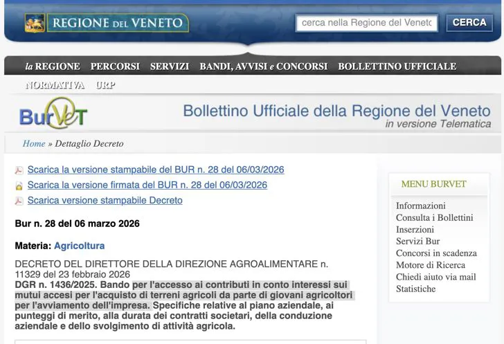 Bando regionale per l'acquisto di terreni agricoli