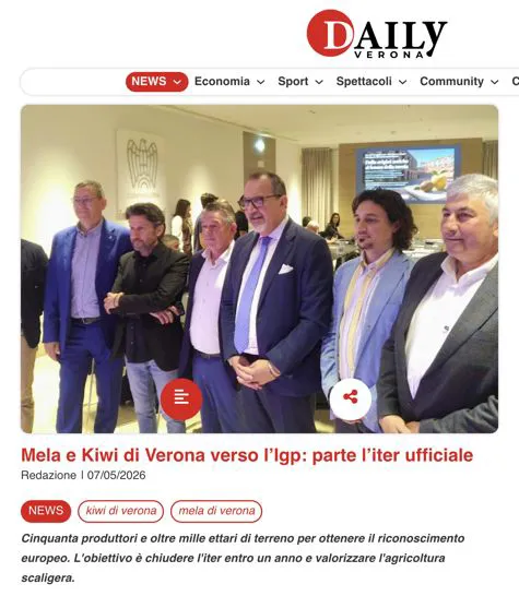 La notizia della presentazione delle Igp di Mela e Kiwi su Daily Verona