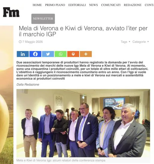 La notizia della presentazione delle Igp di Mela e Kiwi su Fruitbook Magazine