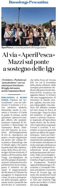 Il quotidiano di Verona parla dell'inaugurazione di AperiPesca.