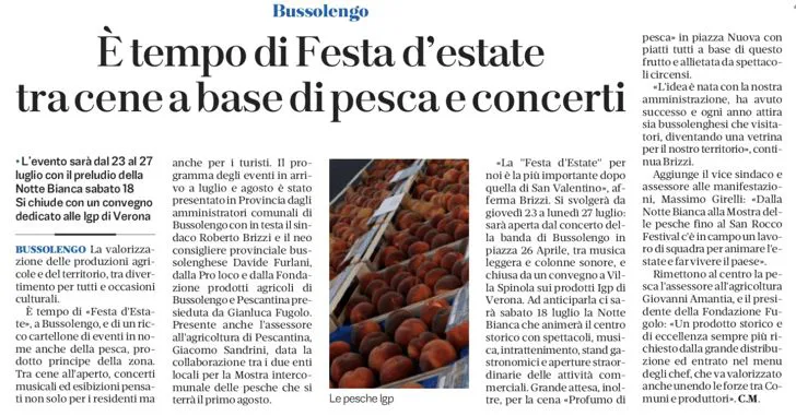 L'articolo della Festa d'Estate su L'Arena