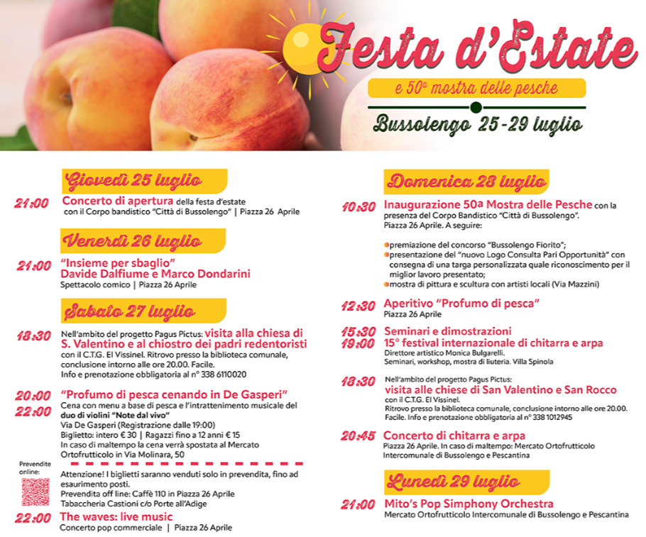 locandina festa d'estate e mostra delle pesche bussolengo